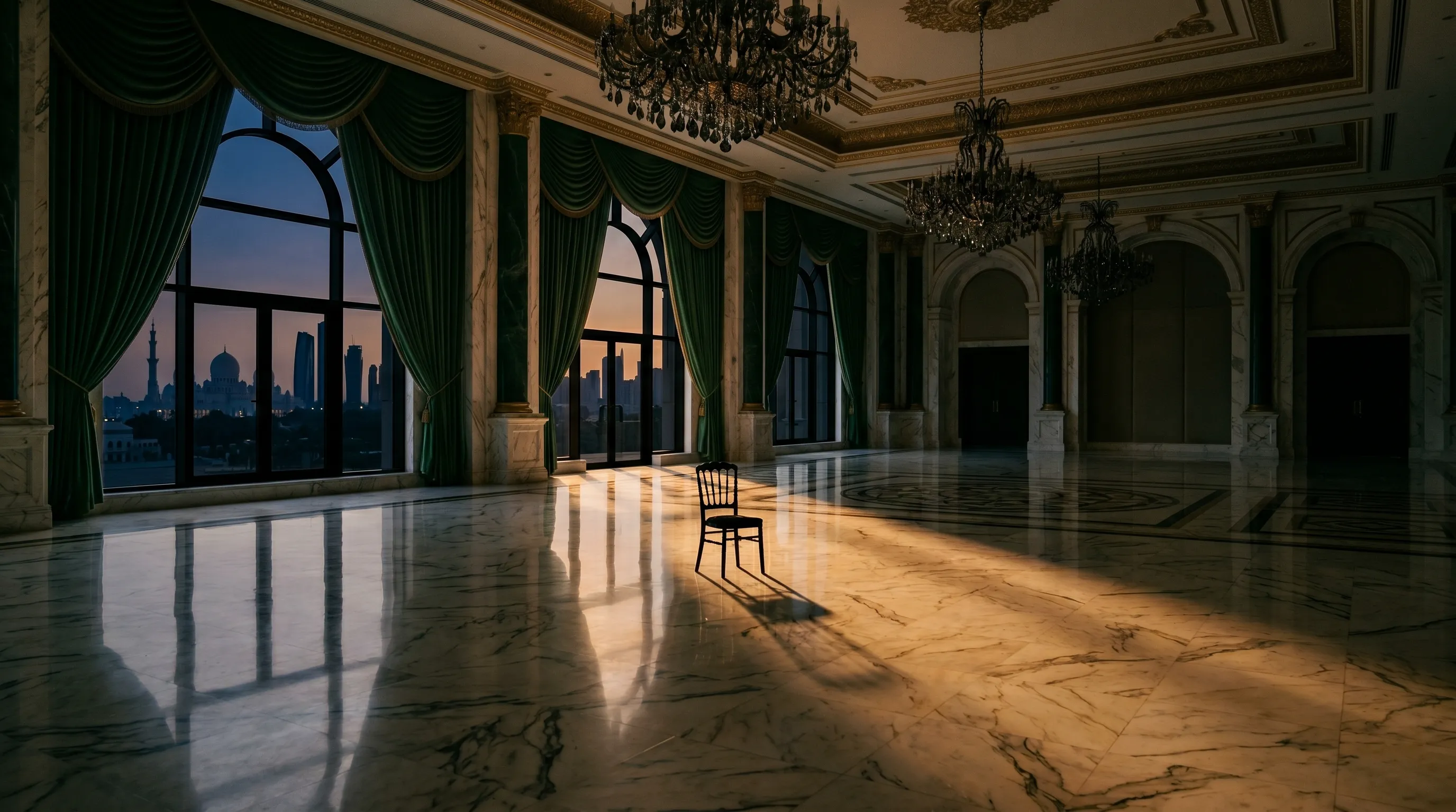 An empty luxury event hall in the evening